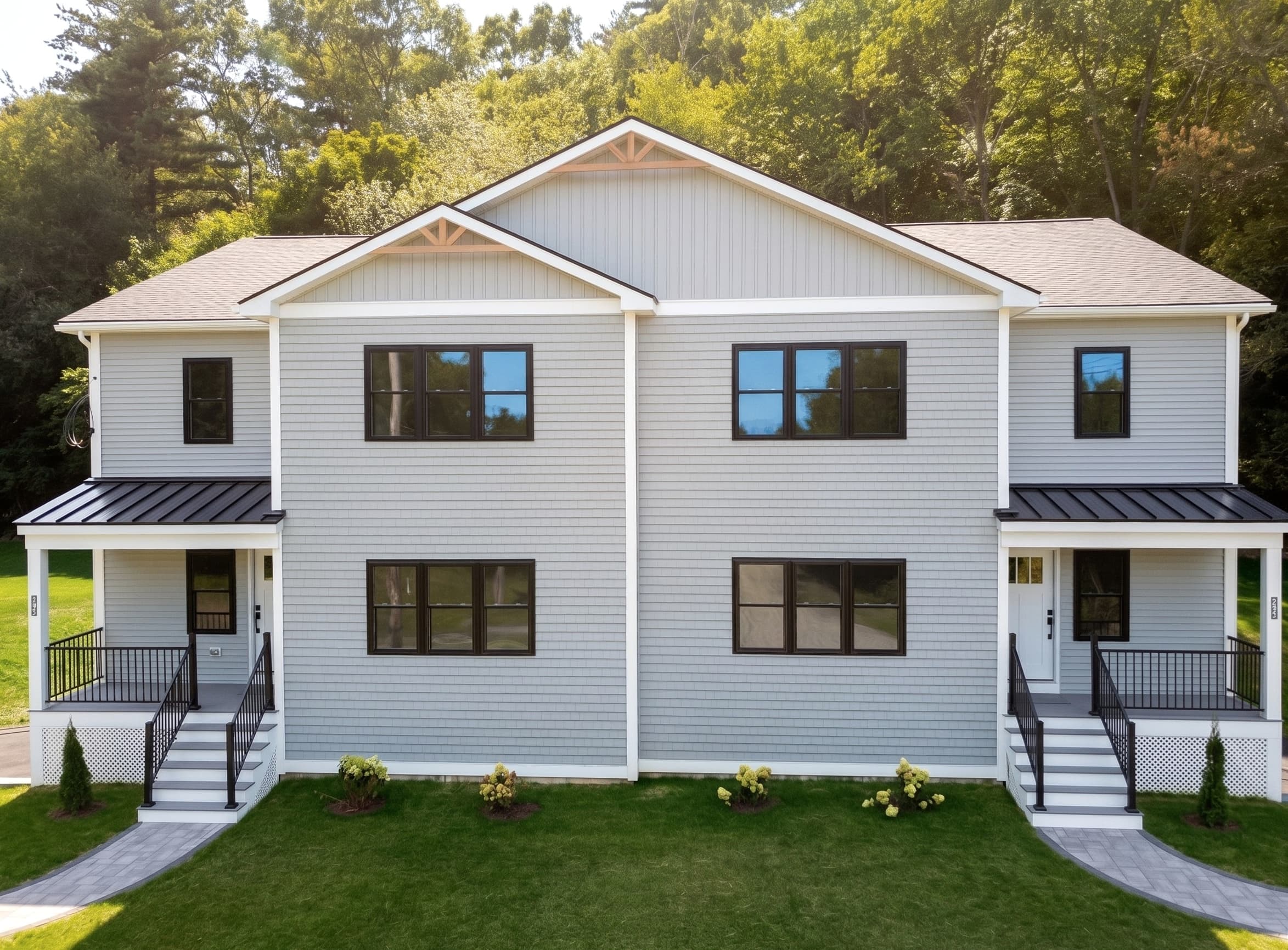 Front exterior of the two-home building